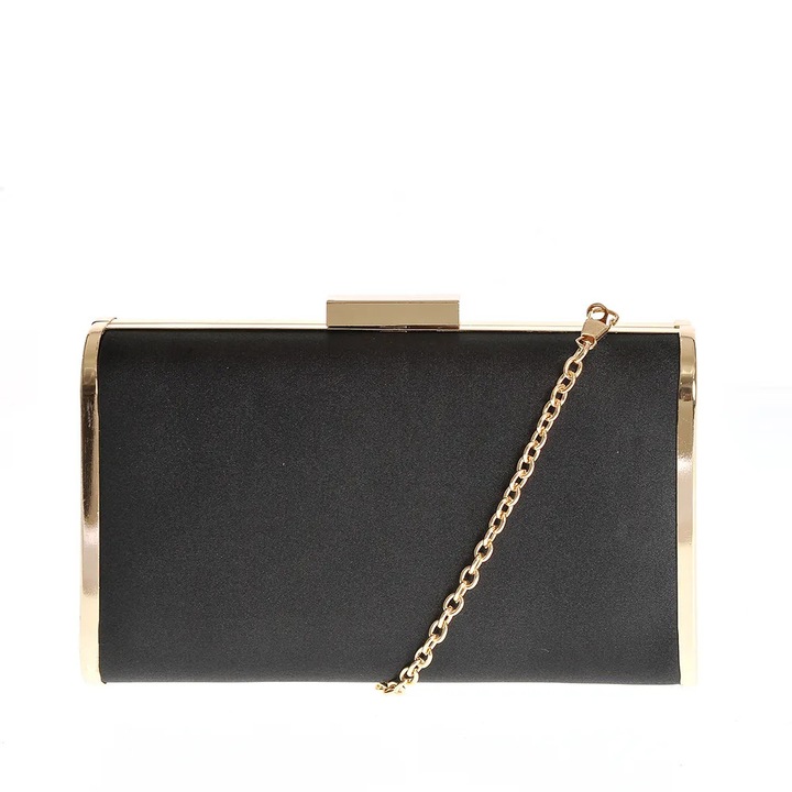 Geanta plic neagra cu detalii aurii, Meli Melo Paris, din poliester