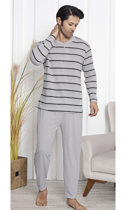 Hosszú pamut férfi pizsama, nagyméretű, bő szabású, szürke 16184 11270, Szürke