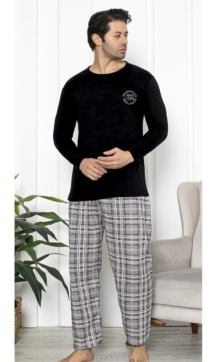 Hosszú pamut férfi pizsama, fekete 16232 11210, Fekete