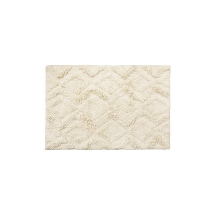 Covoras Decorativ din Bumbac Bej cu Model & Franjuri 126x90cm