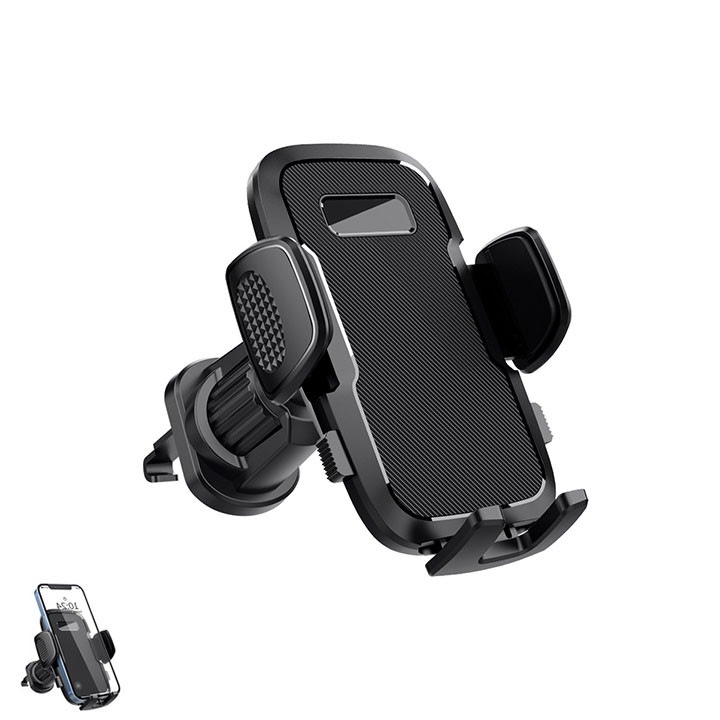 Autós telefontartó, 360°-ban forgatható, fekete, csíptetős rögzítés, univerzálisan kompatibilis