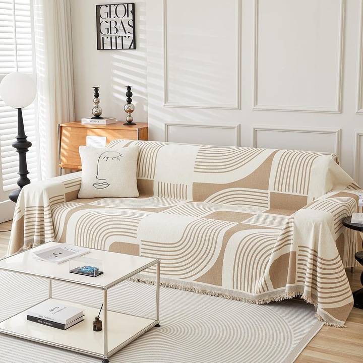 Husa canapea Bohemian, 71"x102", multifunctionala, protectie impotriva petelor, bej