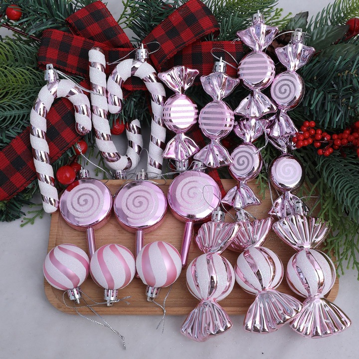 Set 18 globuri de Craciun, accesorii pentru brad, multicolor