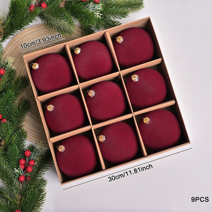 Set 9 Globuri de Craciun Flocked 10cm