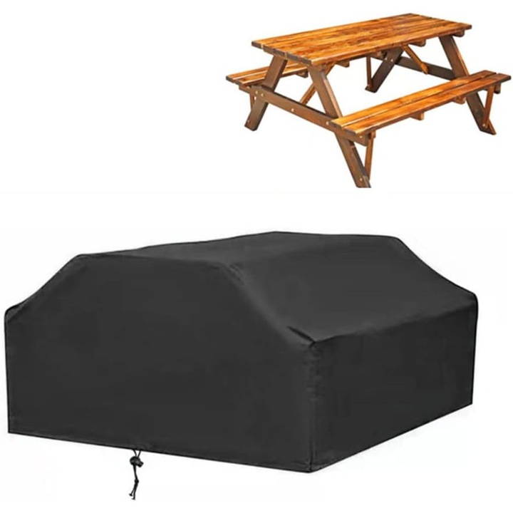 Husa pentru masa de gradina si scaune, 185x150x80cm, impermeabila, neagra
