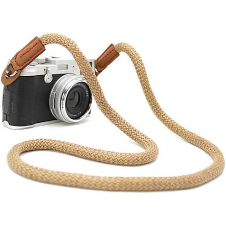 Curea foto din bumbac bej, curea de umar, 90cm, usor elastic, pentru camere SLR si mirrorless