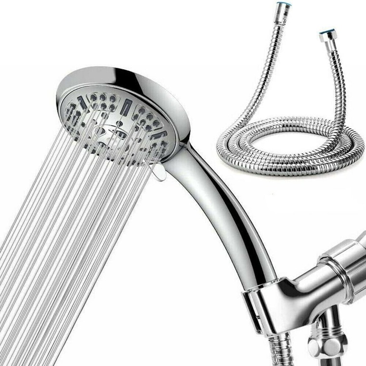 Dus cu presiune mare, cap de dus portabil cu 9 moduri de spray, 66 duze auto-curatare, cromat, 4.5 inch