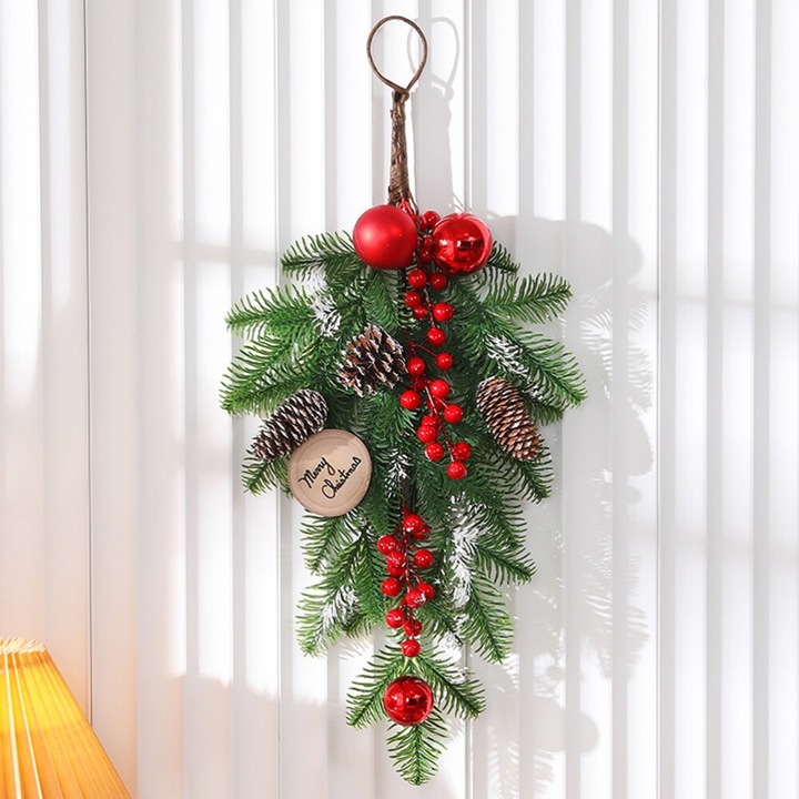 Coronita de Craciun, asortata, 55x22x8cm, cu bile din plastic, pentru decorare usoara