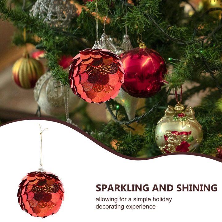Set de 4 globuri de Craciun, rosii, 9.50x8.00x8.00cm