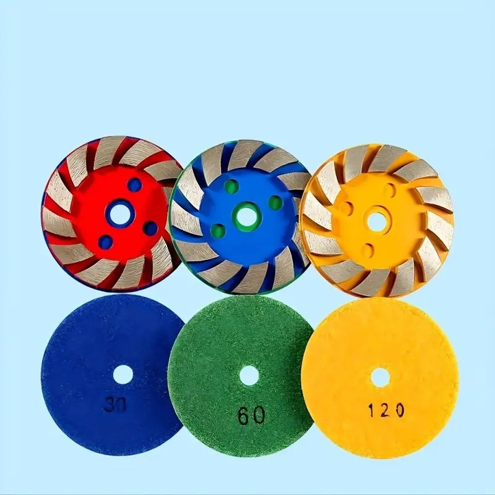 Set 3 discuri de slefuire manuale cu diamant, 30#-60#-120#, pentru nivelarea rosturilor in piatra, beton si ciment