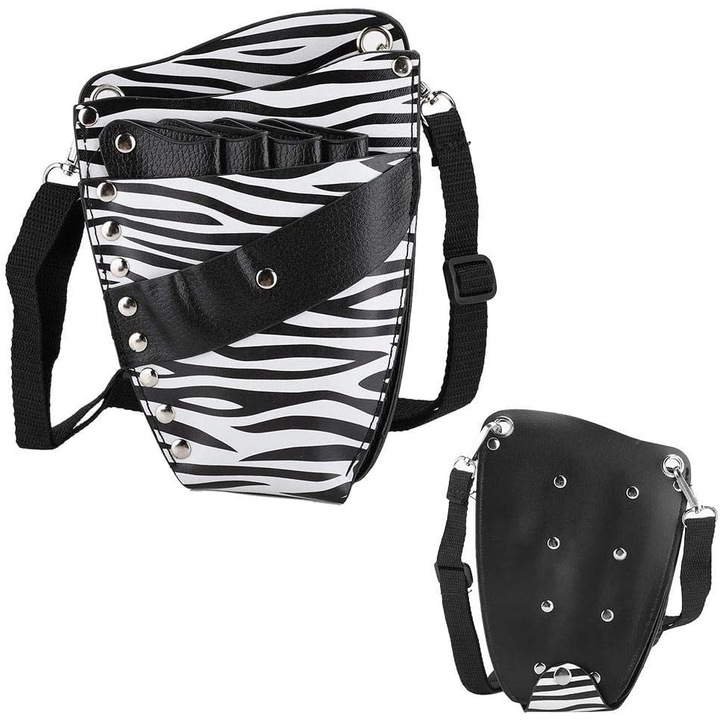 Geanta pentru instrumente de coafura, neagra cu dungi albe, capacitate mare, impermeabila, din piele PU