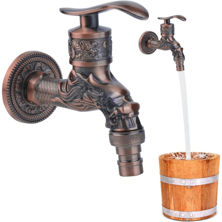 Vintage kerti csap, falra szerelhető, sárkány design, 1/2 hüvelyk