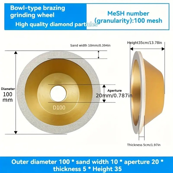 Discuri de slefuit din aliaj de diamant, forma cupa, set, pentru unelte de taiere, 10x10cm