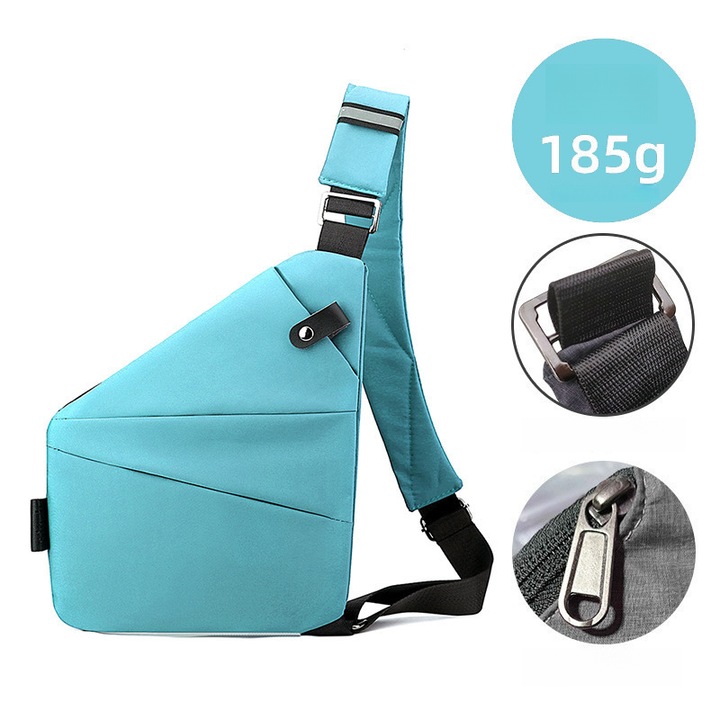 Geanta de voiaj anti-furt, albastru deschis, cu multiple buzunare, impermeabila, pentru femei si barbati