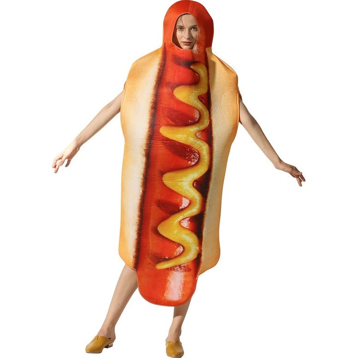 Costum carnaval hot dog, unisex, cu palarie, marime adulti