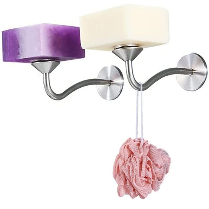 Suport de sapun magnetic din otel inoxidabil, cu functie de drenare, pentru baie, dimensiuni conforme cu imaginea.