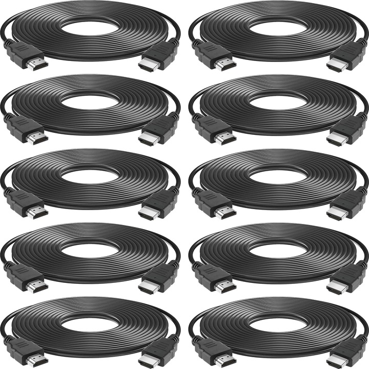 Set cabluri HDMI, 10 bucati, 3 metri fiecare, 18Gbps, 4K@60Hz, compatibile cu laptopuri, monitoare, televizoare