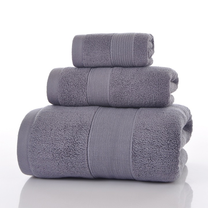 Set prosoape 3 piese, 100% bumbac premium, gri, 34x34cm, 35x75cm, 70x140cm