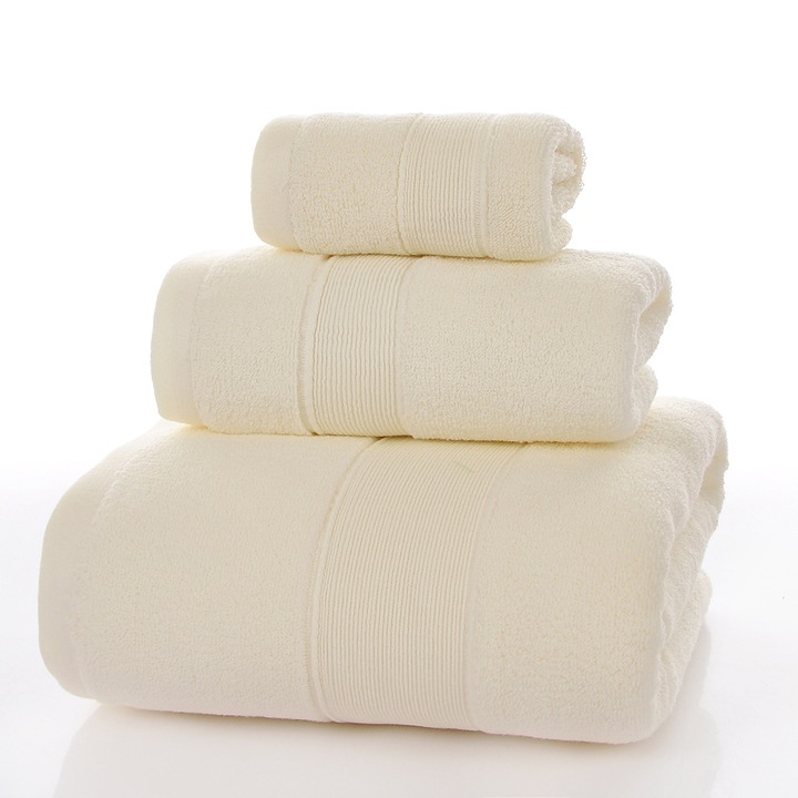 Set prosoape 3 piese, off-white, 100% bumbac premium, absorbante, pentru baie, dus, plaja
