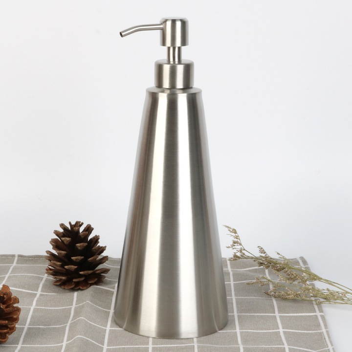 Dispenser de sapun manual, capacitate mare, forma conica, otel inoxidabil 304, argintiu