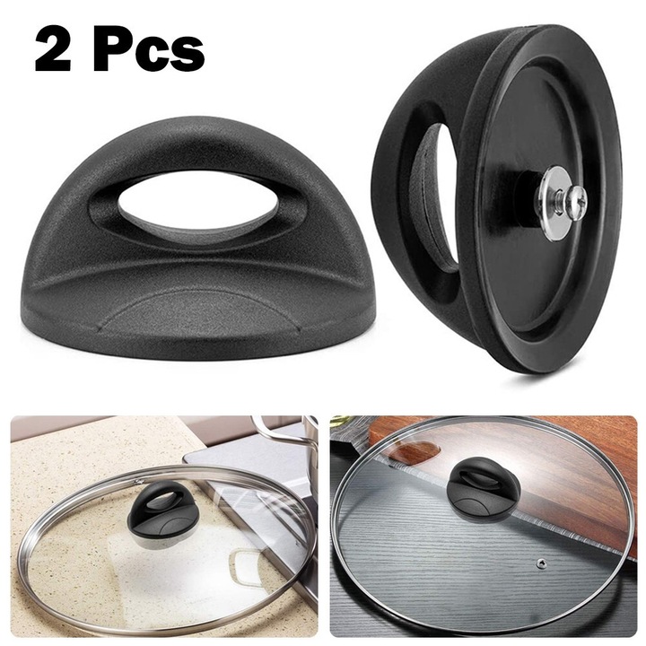 Set 2 Butoane de Inlocuire pentru Capace Vase, Bakelite, Rezistente la Caldura, Negre, 2.5x1.4inch