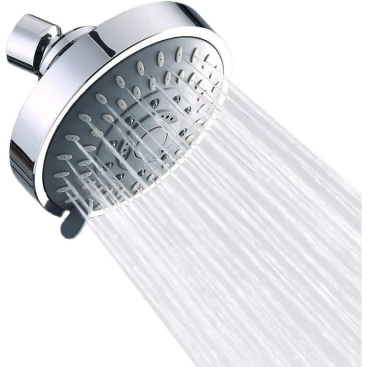 Culoare: Crom, Dimensiune: 10.5cm, Cap de dus rotativ cu 5 moduri de pulverizare, set de dus