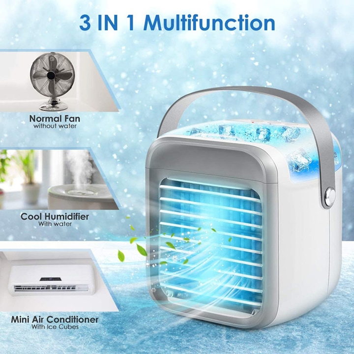 Ventilator portabil multifunctional, racitor de aer, tip C, 3 viteze, rezervor apa 300ml, 2000mAh, 873g