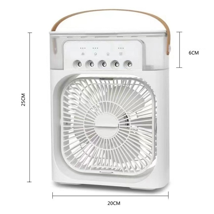 Ventilator portabil mini, racitor de aer, umidificator, 25x20cm, negru