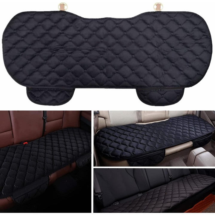 Husa auto din velur, set, protectie pentru scaunul din fata, neagra, 133x48cm, cu buzunar de depozitare, antiderapanta