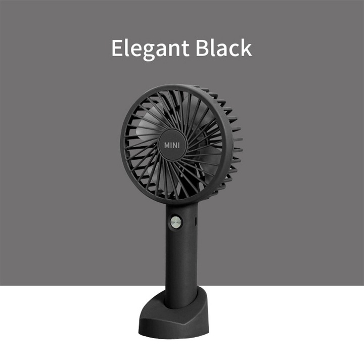 Ventilator mini portabil cu suport, 3 viteze, negru, 23x11x6.2cm, set complet