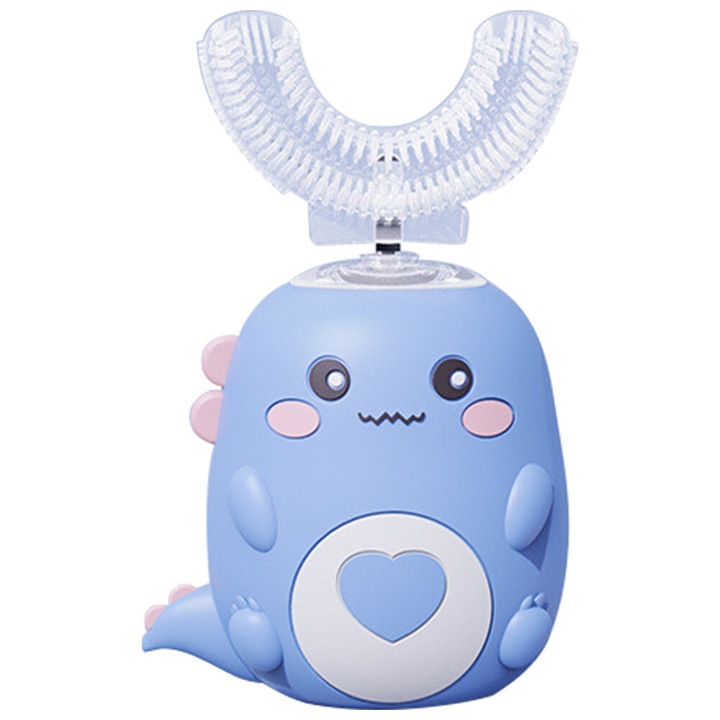 Periuta de dinti electrica pentru copii, U-Forma, 3 moduri de curatare, impermeabila, roz, 14.8x7.8x4.5cm