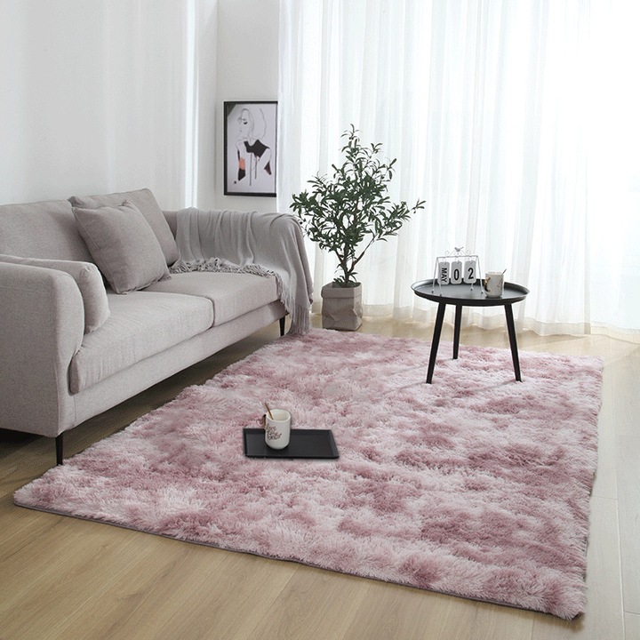 Covor rectangular din poliester, 120x160cm, culoare roz, 3.5cm inaltime pile, set covor moale pentru living sau dormitor