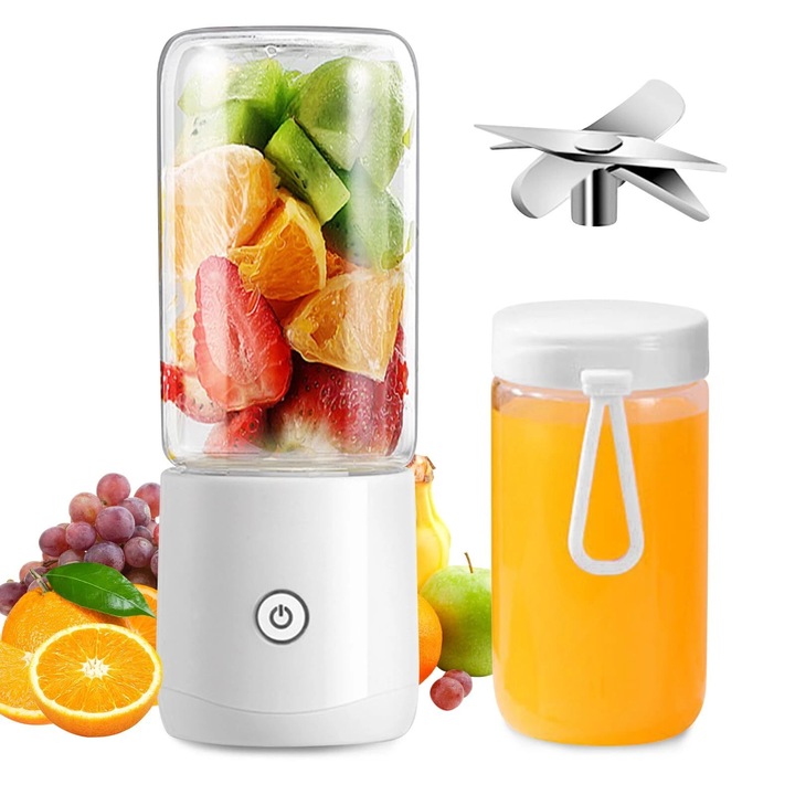 Blender portabil mini, 6 lame, USB reincarcabil, 380ml, multicolor