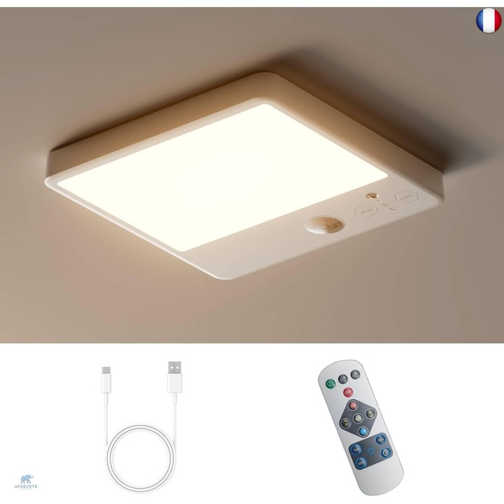 Aplica cu senzor de miscare, lampa LED de tavan reincarcabila, set de 2 bucati, montare magnetica, dimabila, alba