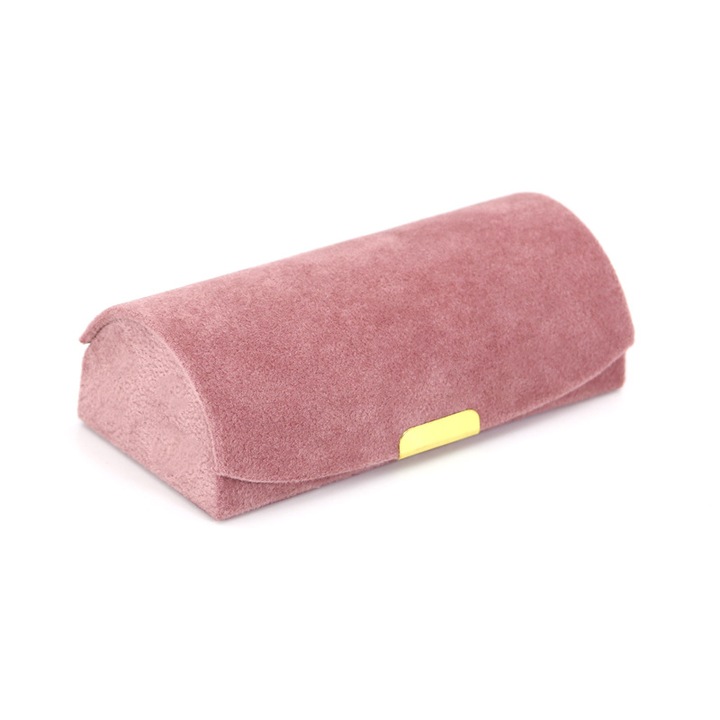 Cutie bijuterii mini din catifea, organizator pentru inele si cercei, roz, portabil