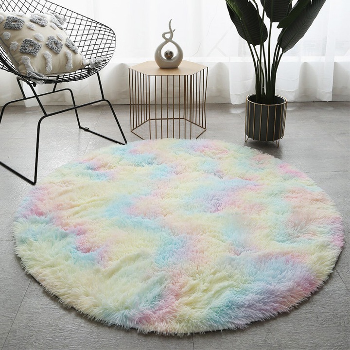 Covor rotund, 120x120cm, material poliester, moale si confortabil, multicolor, set 1 bucata