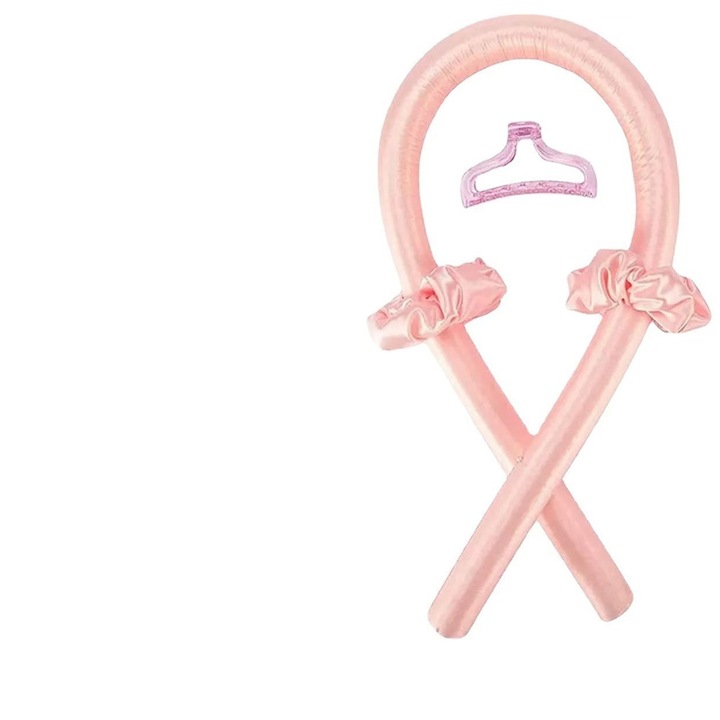 Banda de ondulare fara caldura, 1 set, accesorii par, roz, din bumbac perlat