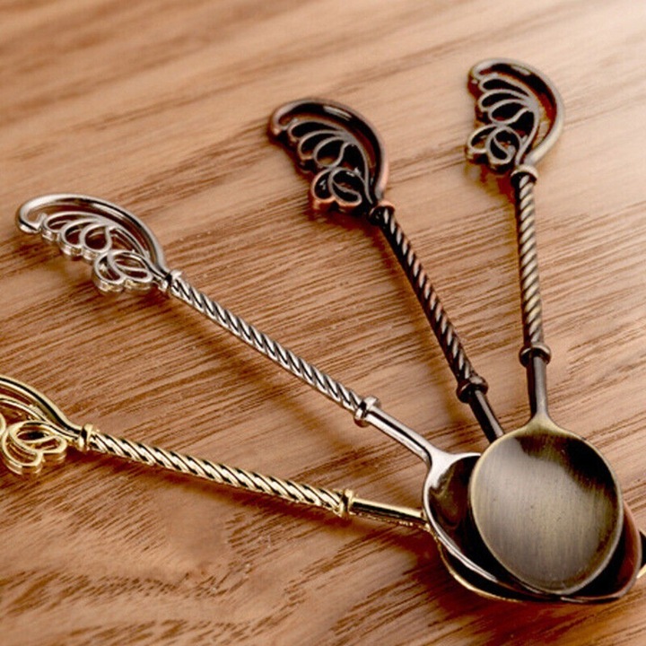 Set de 4 linguri de cafea vintage, aliaj, aurie, argintie, cupru, bronz, 11.2cm