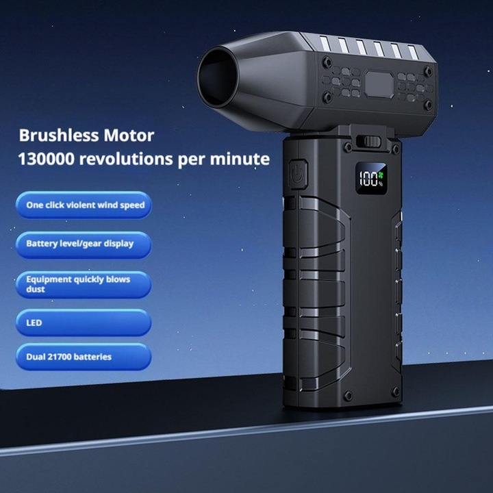 Ventilator portabil, 160000 RPM, 52 m/s, 143x39mm, 6000mAh