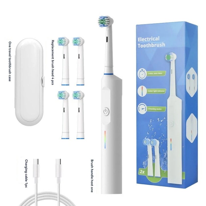 Set periute de dinti electrice, 4 capete, curatare eficienta, alb