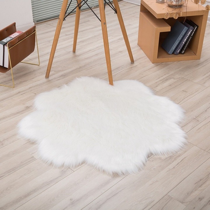 Covor din blana artificiala, 30cm, alb, set 1 bucata