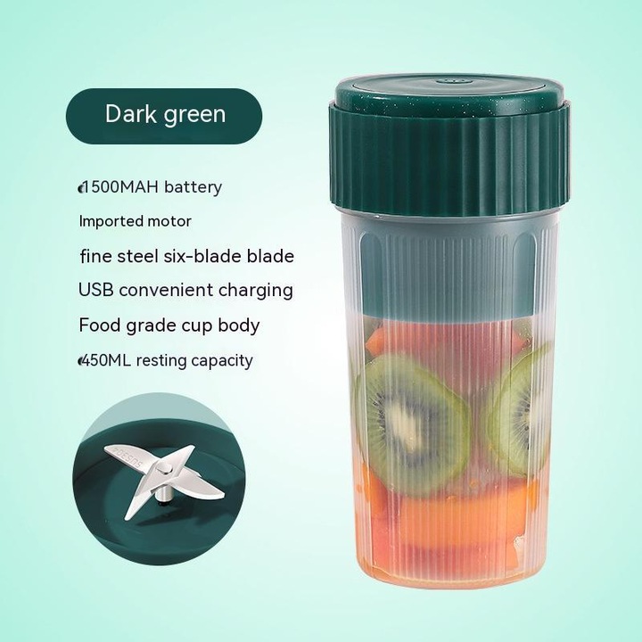 Storcator electric portabil, blender USB reincarcabil, 450mL, 200W, verde, 20x10x10cm