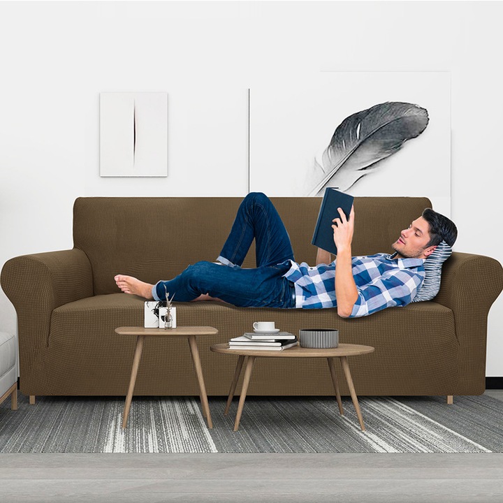 Husa elastica pentru canapea, 1 bucata, protectie mobilier, bej deschis, 72-90 inch