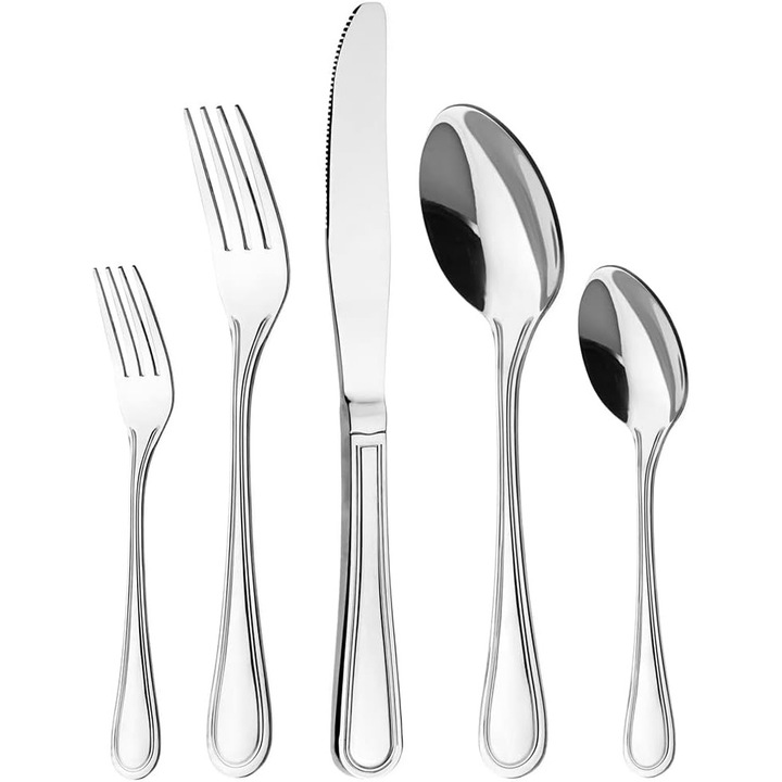 Set tacamuri 30 piese pentru 6 persoane, inox 18/0, finisaj oglinda, design simplu si elegant
