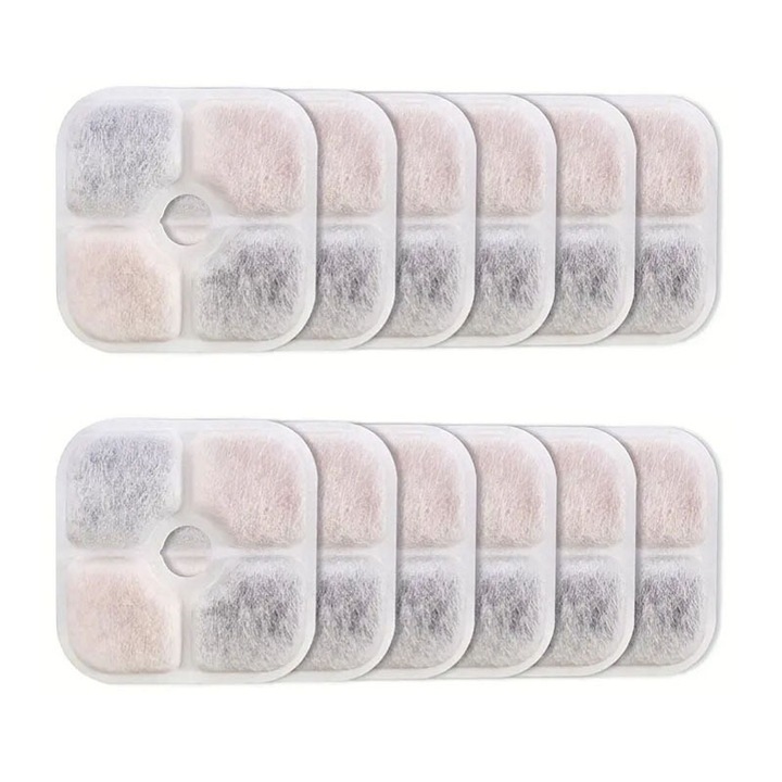 Filtru pentru fantana de apa pentru pisici, set de 16 bucati, filtrare tripla, carbon activ, dimensiuni 10x15cm