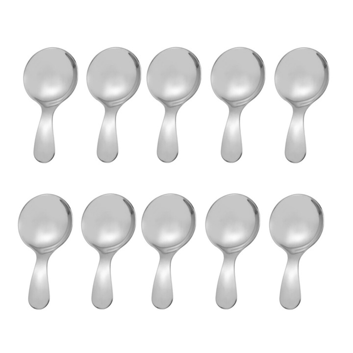 Lingurite din otel inoxidabil cu maner scurt, set de 10, argintii, 9x4.5cm