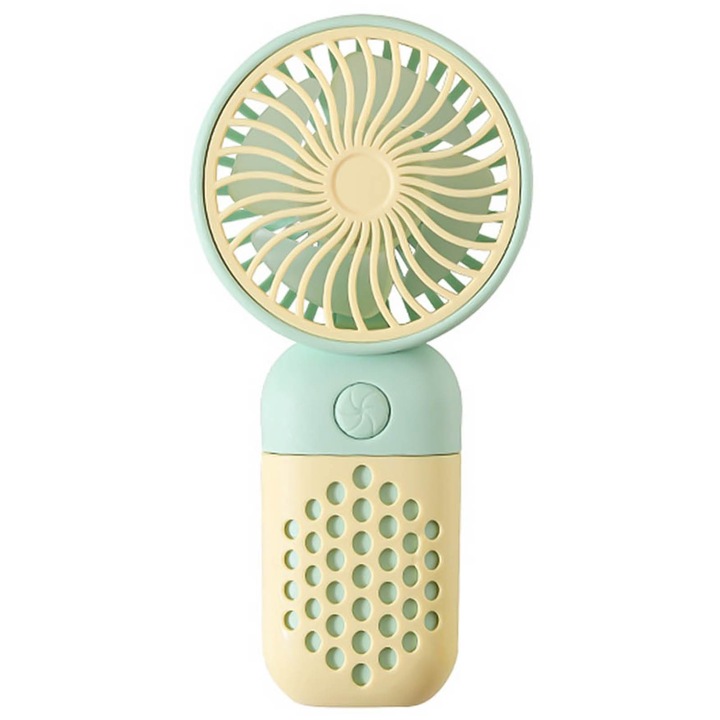 Ventilator portabil USB, 4 palete, 12.8x9.3x4.4cm, verde, set cu cablu USB