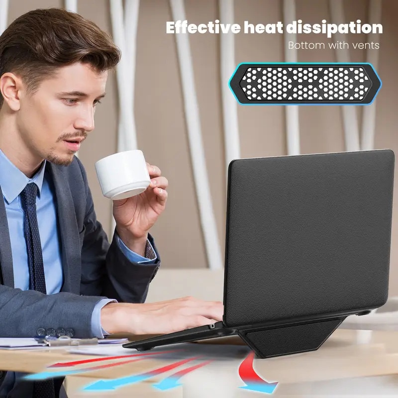 Husa de protectie pentru laptop cu suport integrat, compatibila cu MacBook Air 13, roz