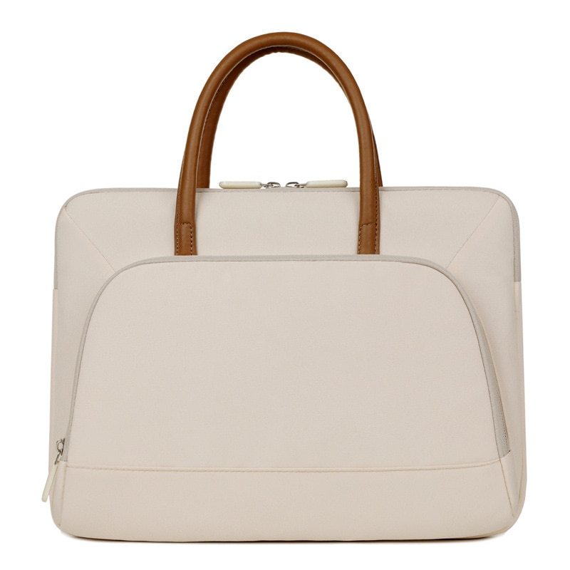 Geanta laptop unisex, design elegant minimalist, compartiment pentru tableta, bej, 15 inch