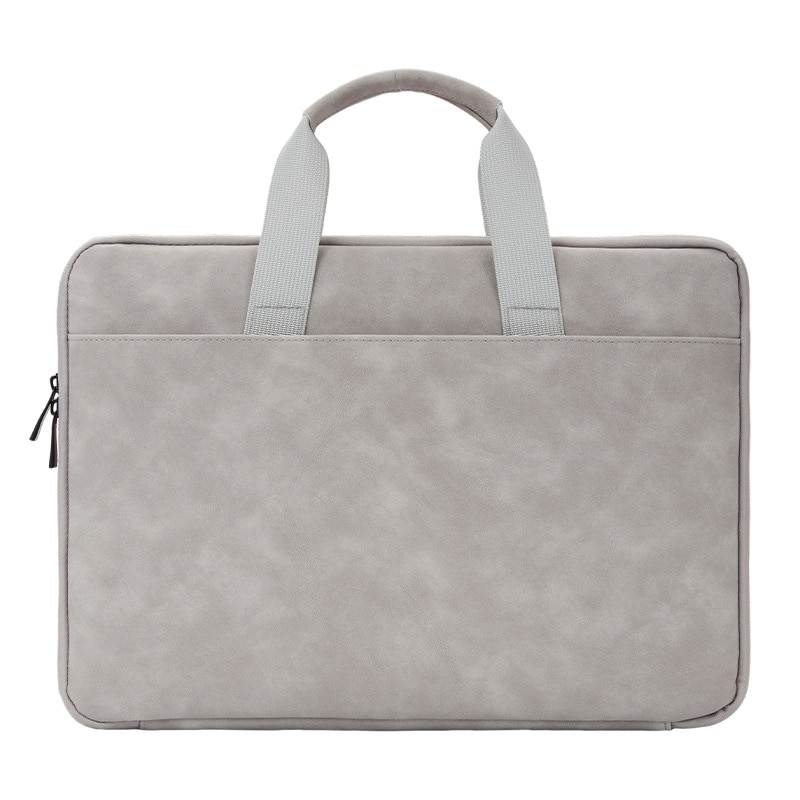 Geanta laptop din piele, design deschis, compartimente multiple, gri, 30x40x10cm